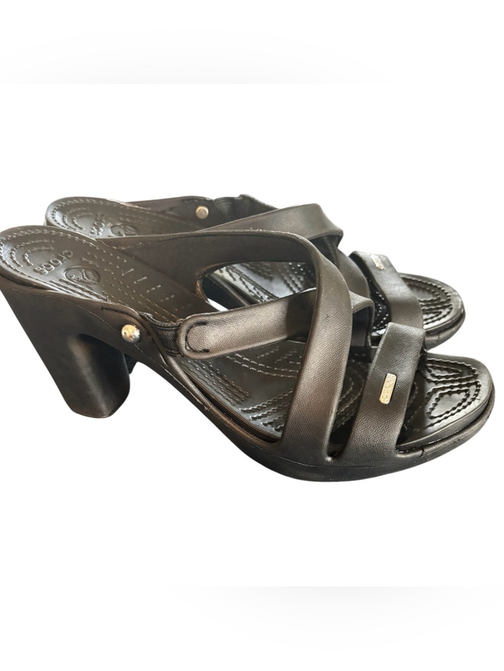 Crocs Cyprus IV Heel Sandals Womens Size 9 Black  Strappy Summer Comfort